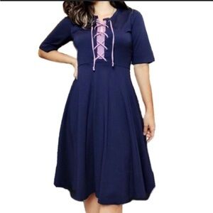 Anthropologie Maeve Renaissance A-line Corset Dress Navy Blue Pockets Size S